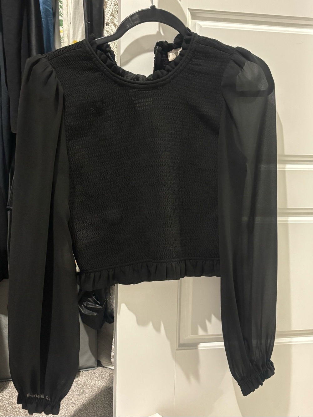 Aritzia Black Puff Sleeve Smocked Top